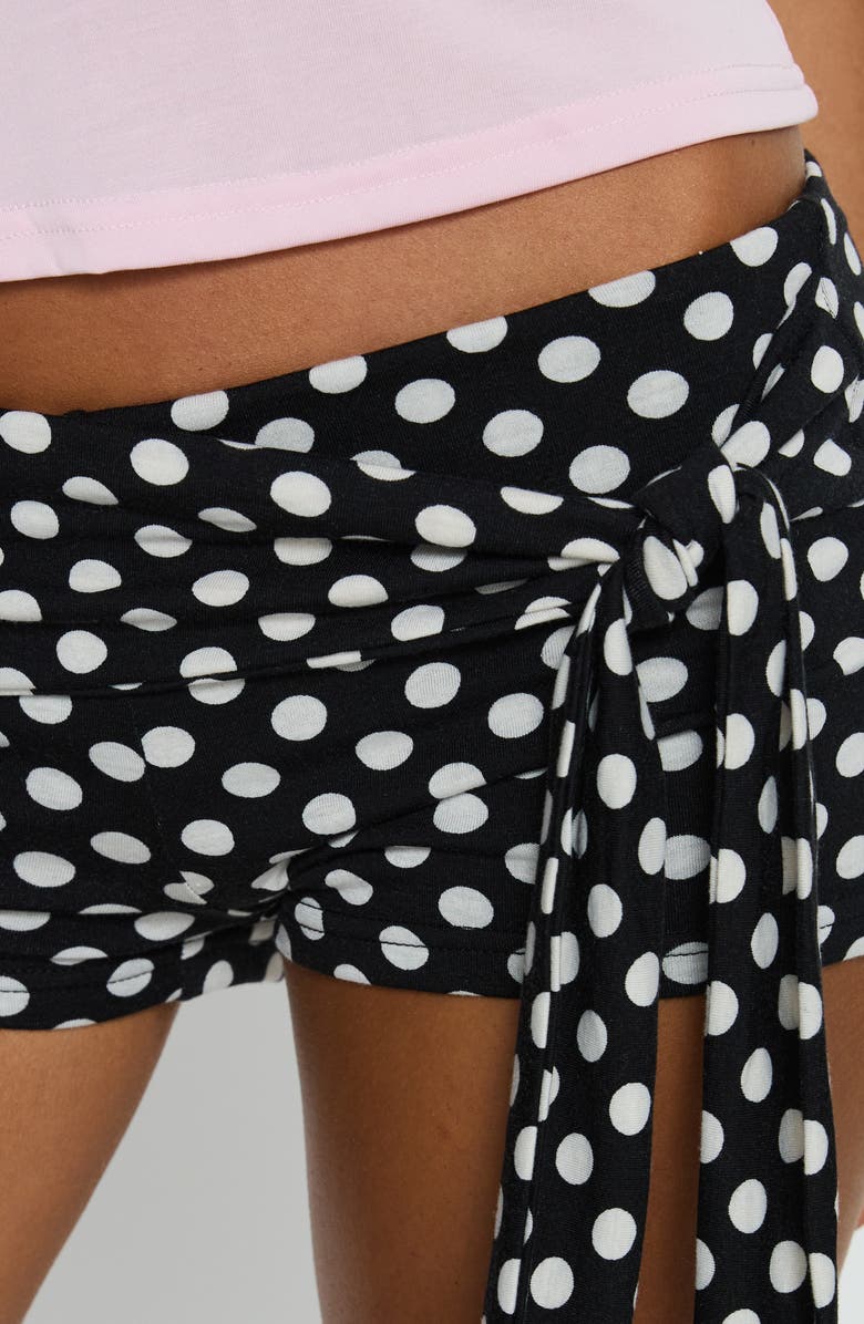 Princess Polly Declanne Wrap Polka Dot Micro Shorts, Alternate, color, Black Polka