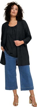Roaman's Plus Size Eyelet Long Sleeve Cardigan & Tank Set