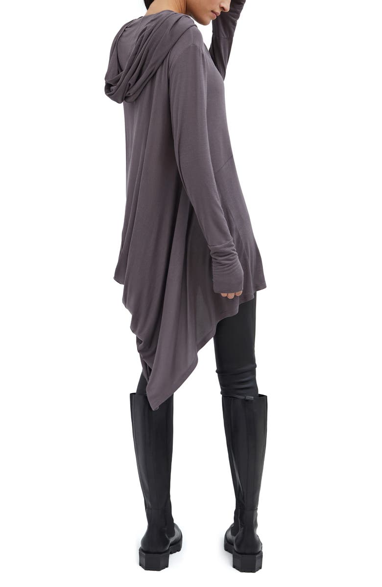 Marcella Oslo Semisheer Hooded Long Sleeve High-Low Jersey Tunic, Alternate, color, Anthracite