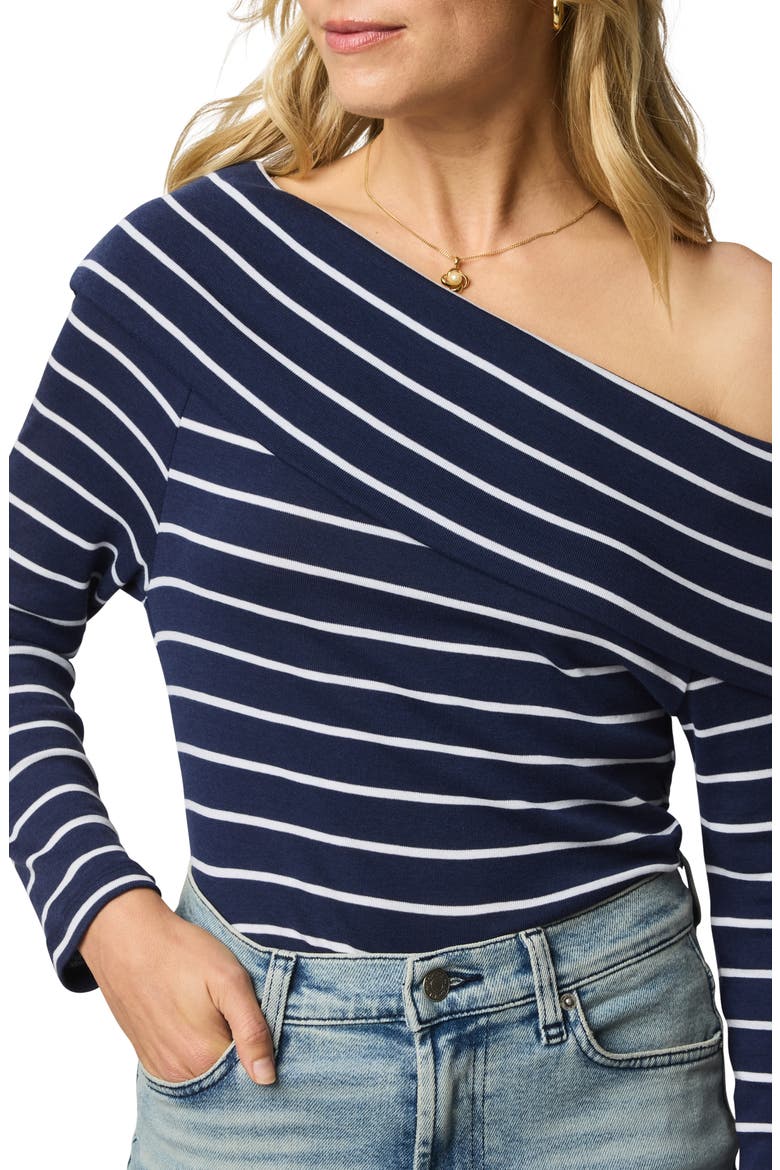 Josie Stripe Off the Shoulder Top, Alternate, color, NAVY BLUE/ WHITE