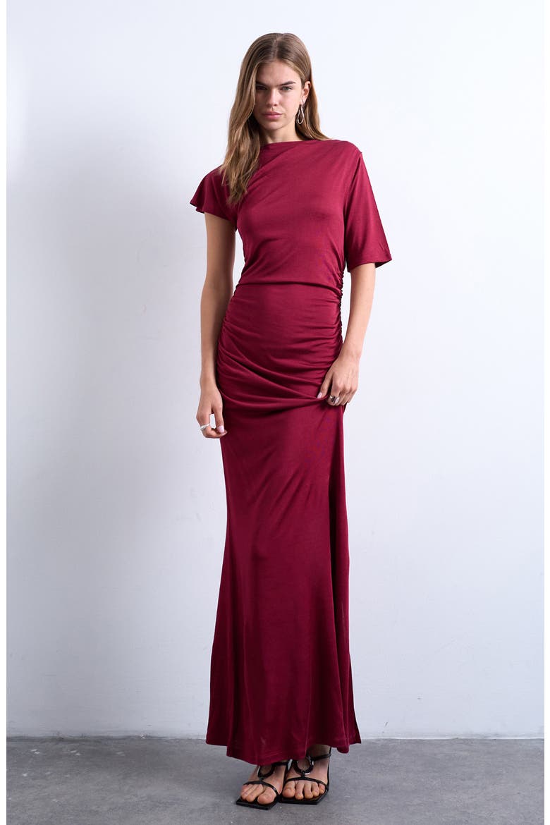 Asymmetric Slinky Maxi Dress, Main, color, RED