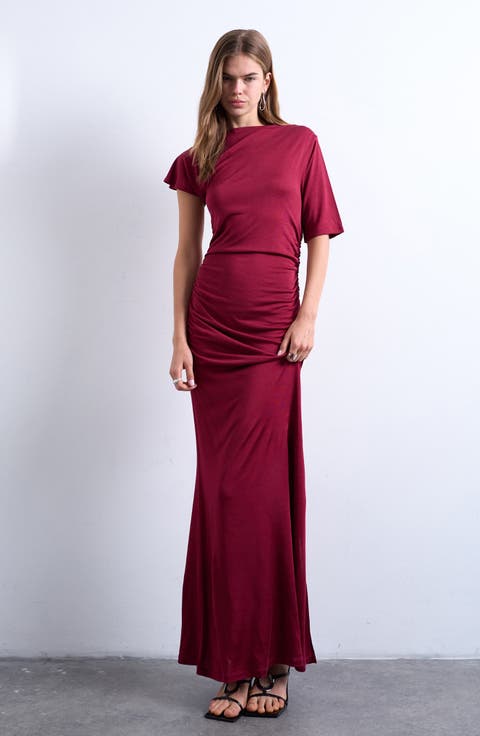Asymmetric Slinky Maxi Dress