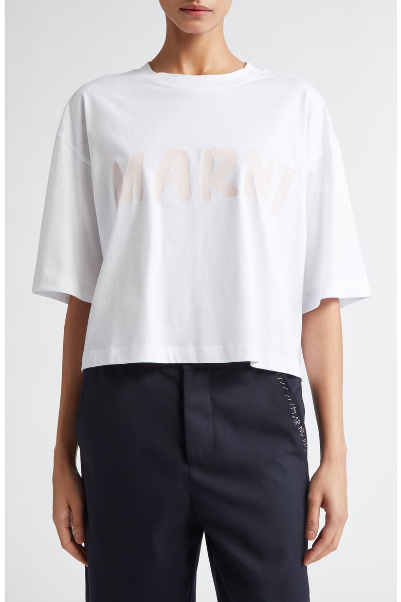 Logo Crop Organic Cotton Graphic T-Shirt, Main, color, LILY WHITE