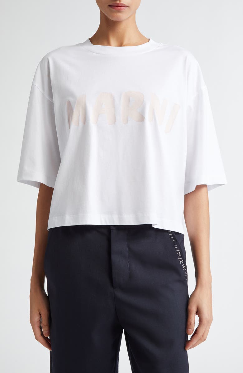Marni Logo Crop Organic Cotton Graphic T-Shirt, Main, color, 