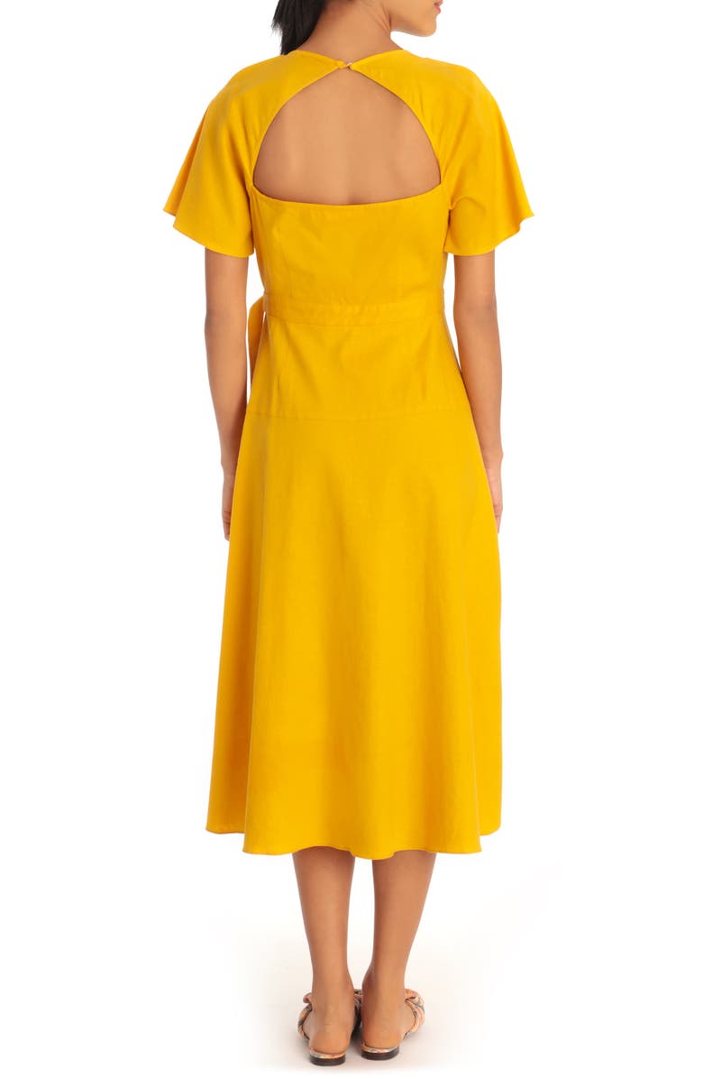 Donna Morgan Short Flutter Sleeve Linen Midi Dress, Alternate, color, 