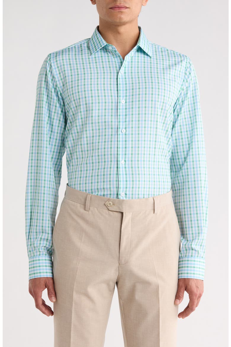 Check Print Slim Fit Dress Shirt, Main, color, LIGHT GREEN