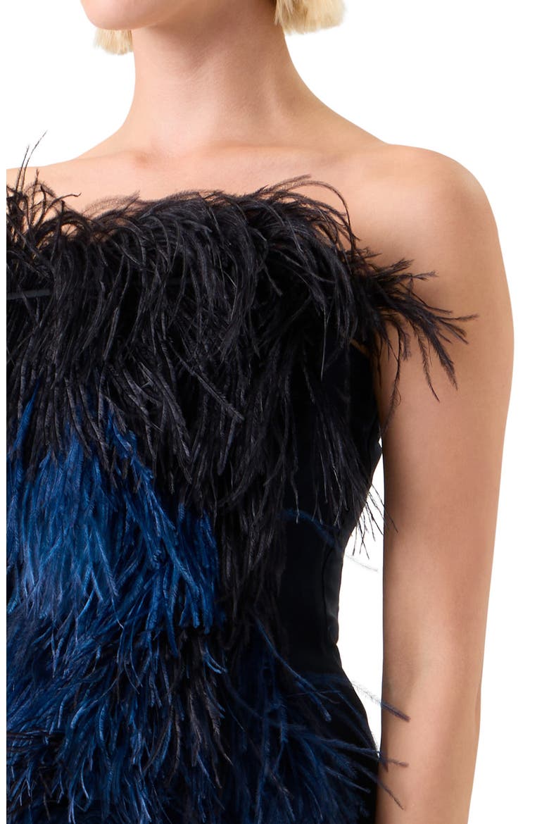 Corsage Strapless Feather Front Silk Gown, Alternate, color, NAVY