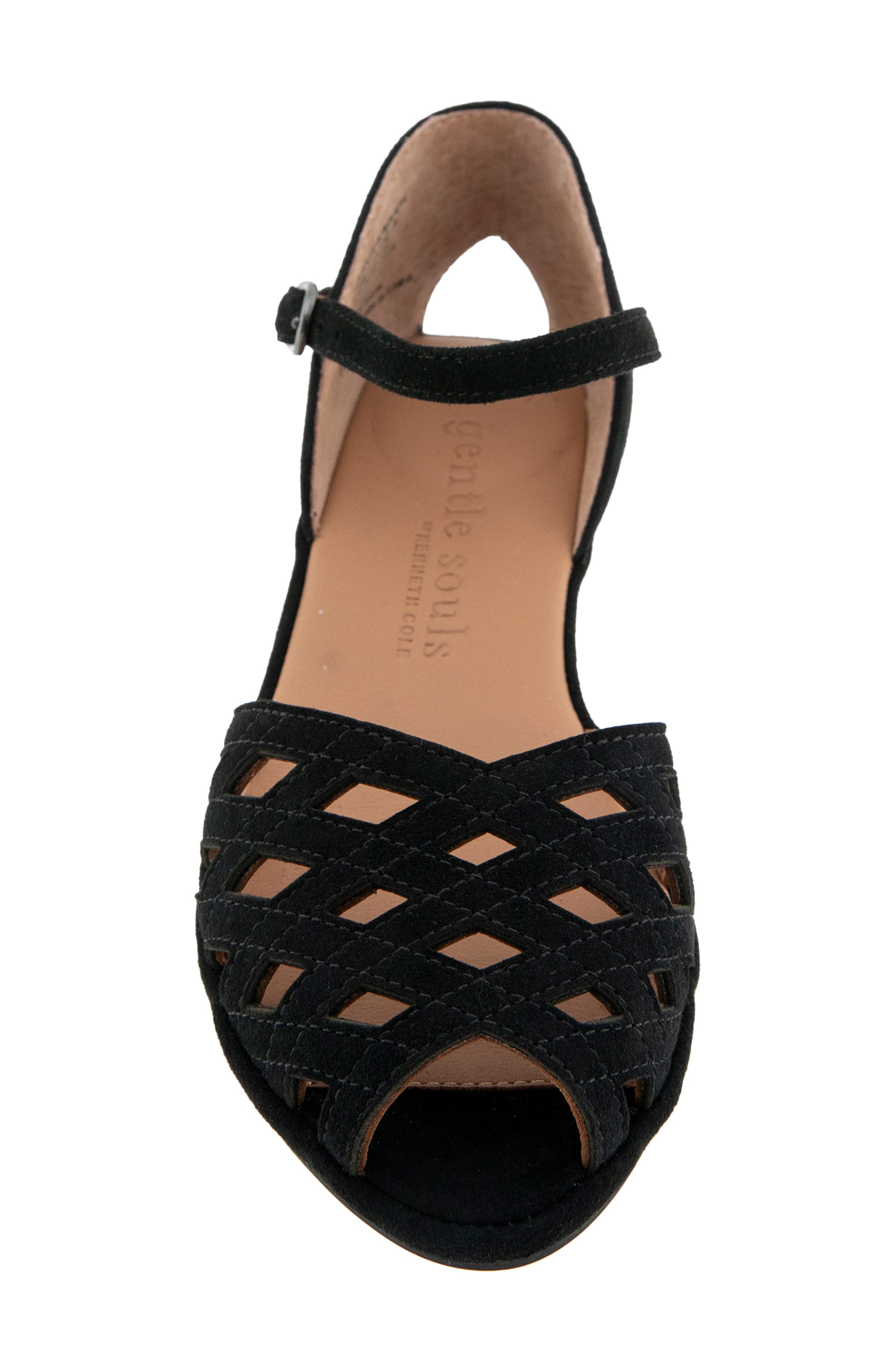 Gentle Souls Loren Ankle Strap Peep Toe Wedge Sandal, Alternate, color, Black Suede