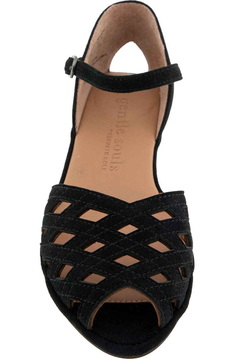 Gentle Souls Loren Ankle Strap Peep Toe Wedge Sandal, Alternate, color, Black Suede