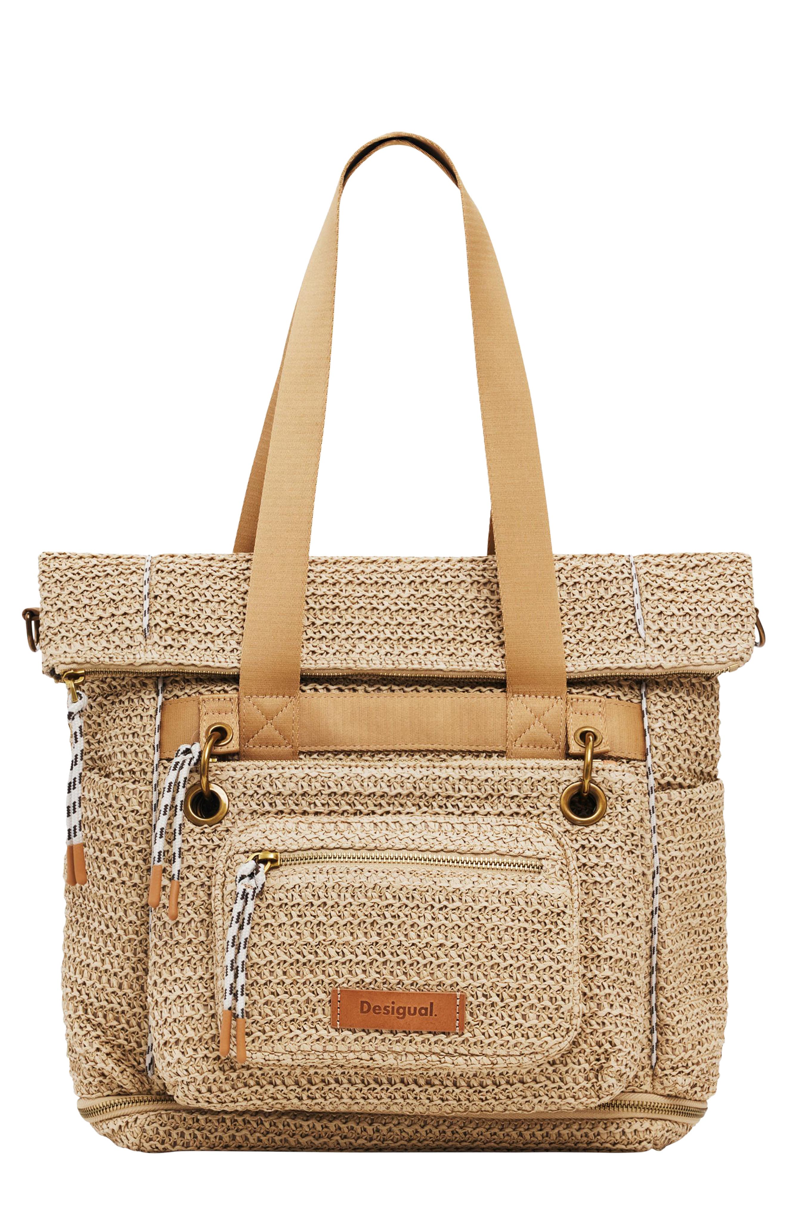 Desigual Large Raffia Backpack, Main, color, 