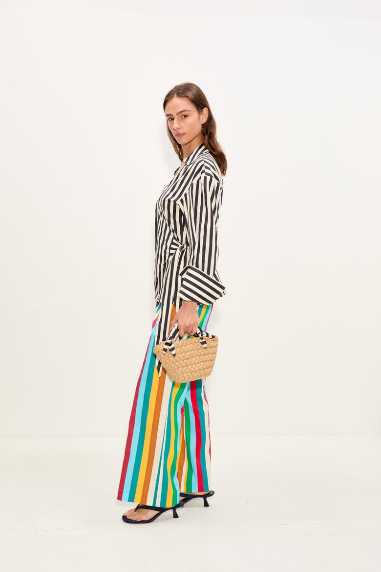 Anya Poplin Wrap Top, Alternate, color, Black/White Stripe