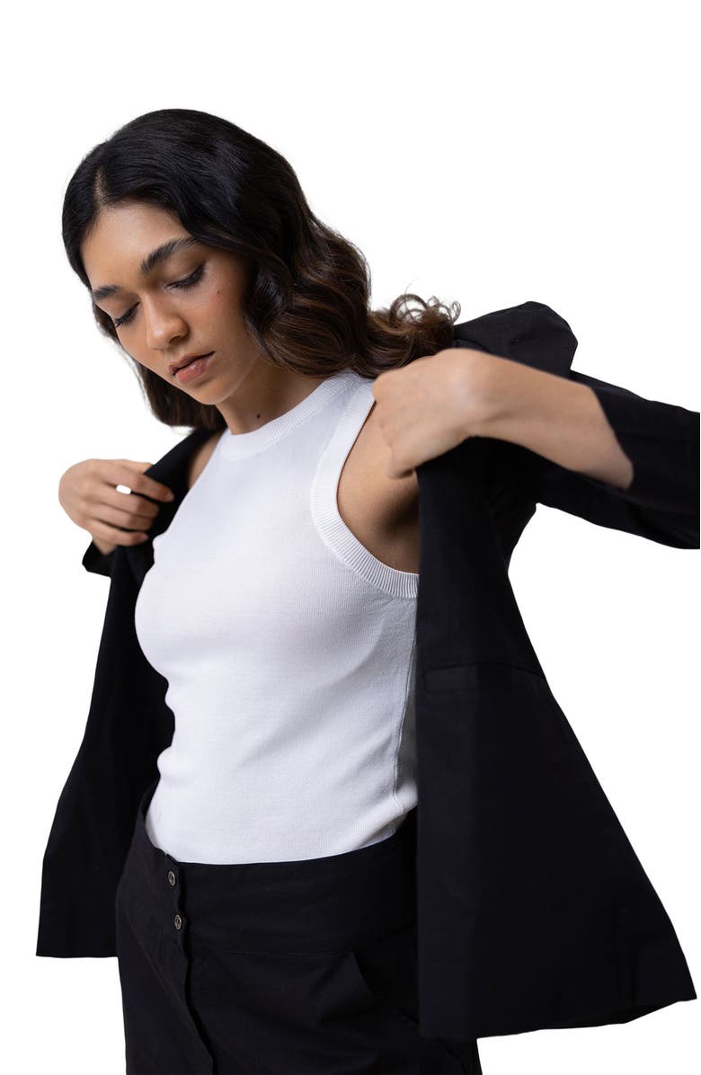 Reistor Organic Cotton Collarless Summer Blazer, Alternate, color, Black
