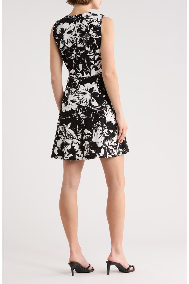 Floral Print A-Line Dress, Alternate, color, BLACK IVORY