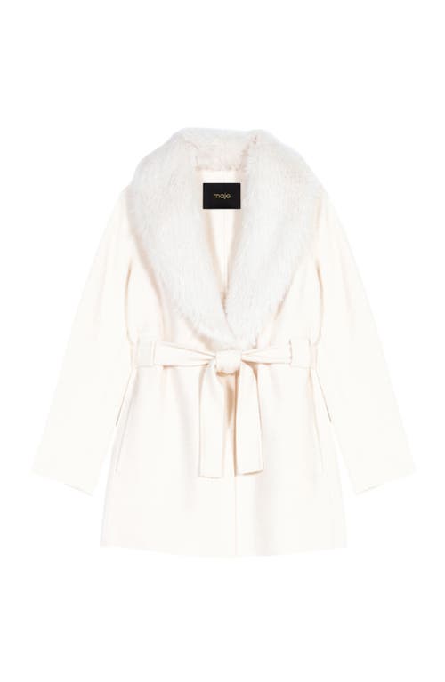 Maje Belted Short Coat In Neutral