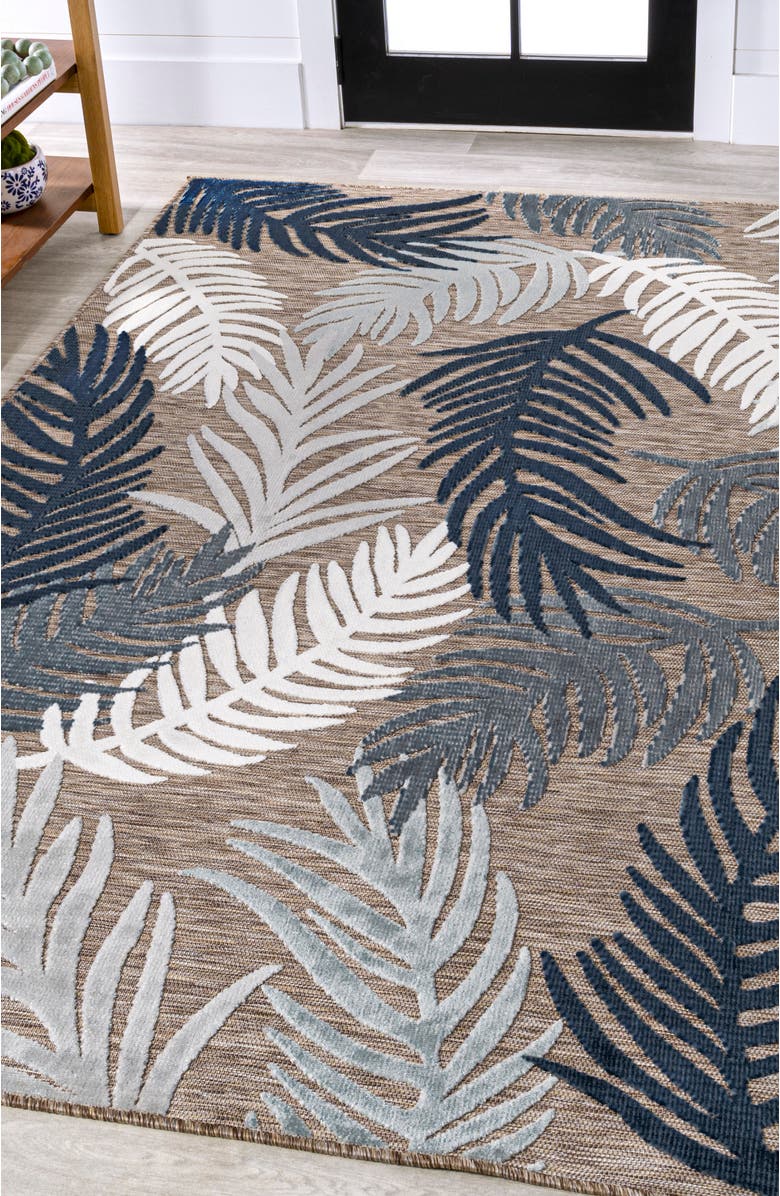 JONATHAN Y Montego High-Low Tropical Palm Indoor/Outdoor Area Rug, Alternate, color, Brown/Navy/Ivory