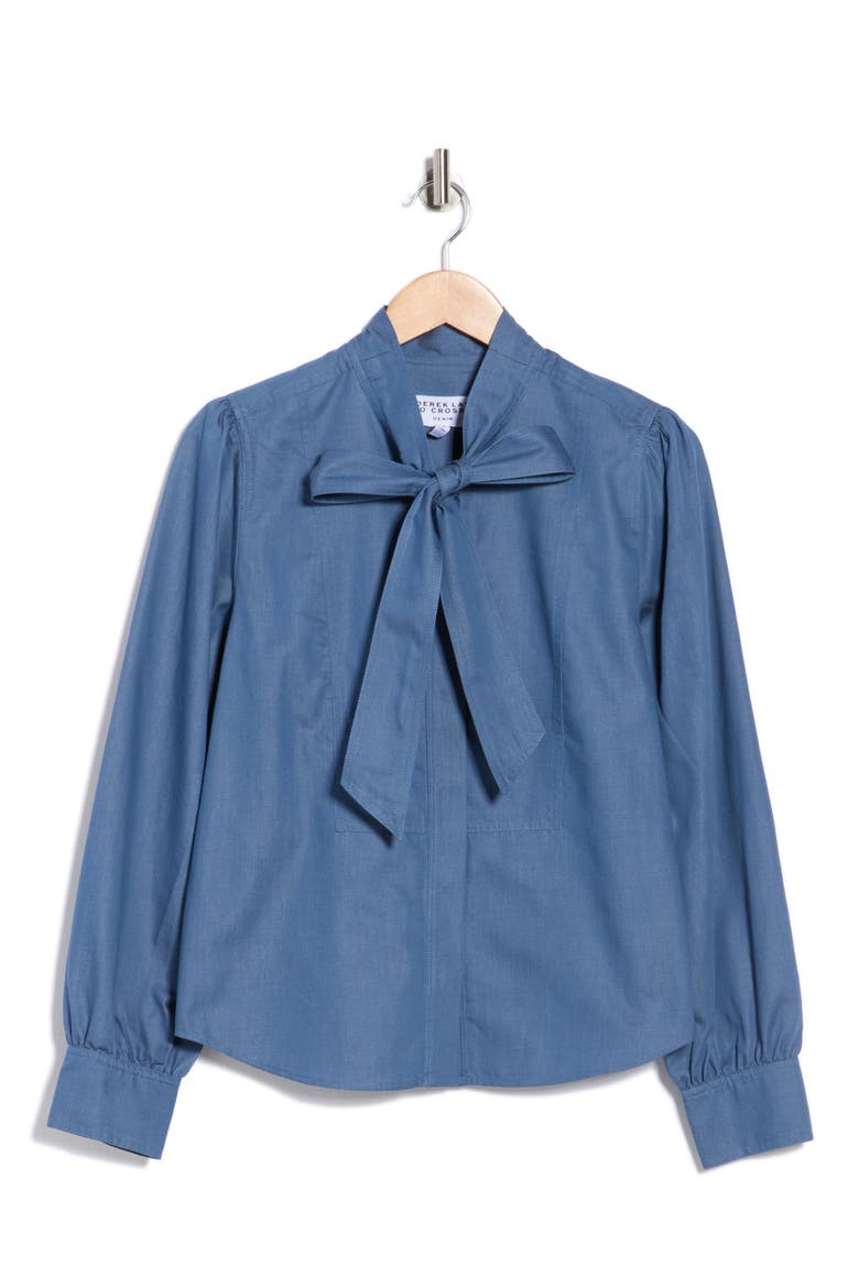Majah Tie Neck Long Sleeve Top, Alternate, color, MEDIUM BLUE