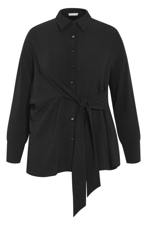 Telia Tie Waist Button-Up Shirt (Plus)