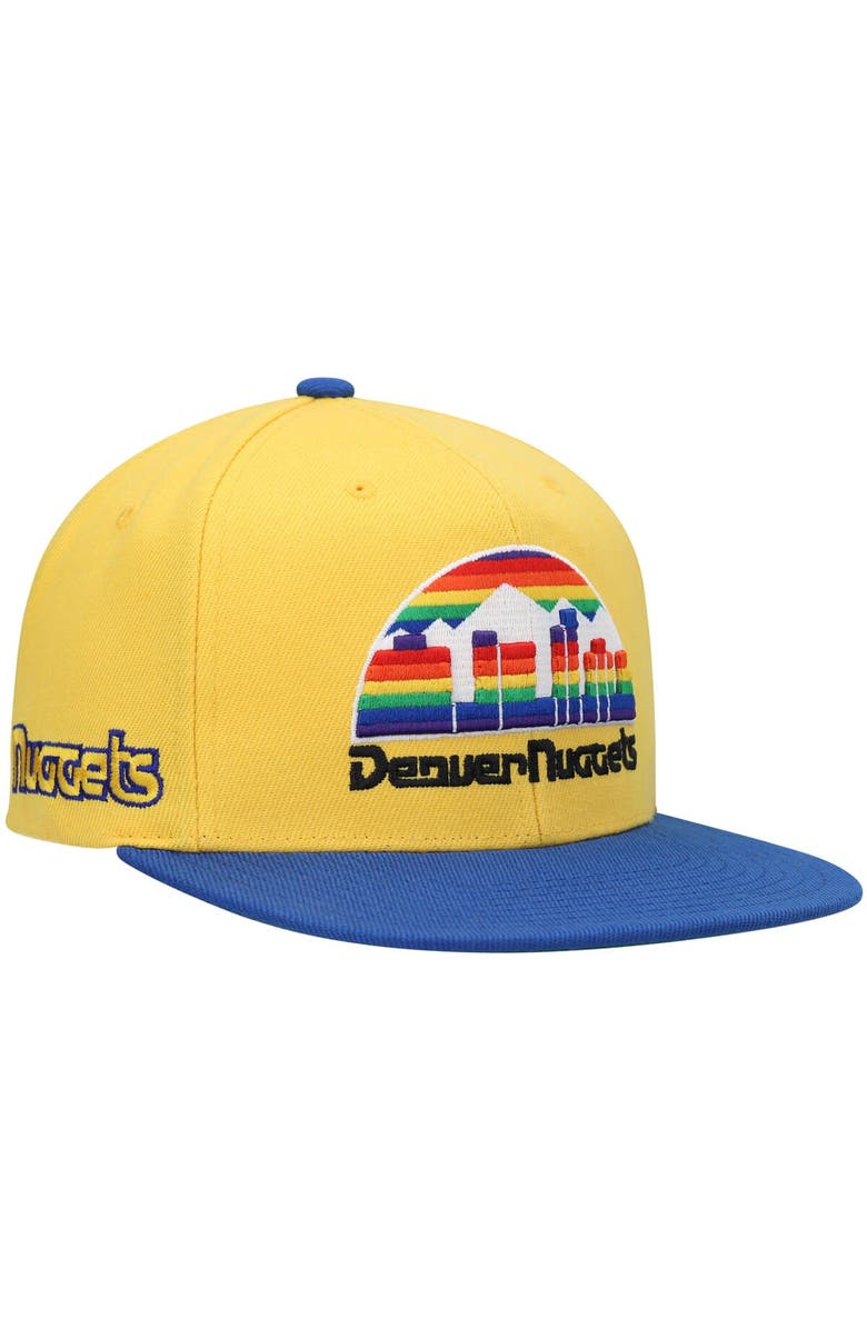 Mitchell & Ness Men's Mitchell & Ness Gold/Royal Denver Nuggets Hardwood Classics Snapback Hat, Main, color, Gold