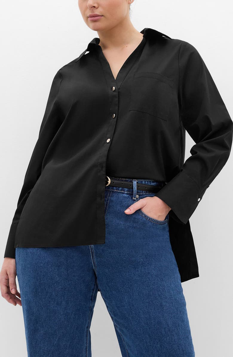 City Chic Elevated Stretch Woven Button-Up Shirt, Main, color, Black