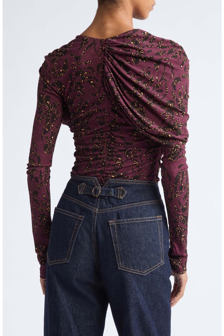 Neema Draped Jersey Top, Alternate, color, CLARET FLORAL