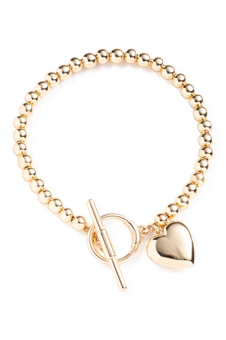Puffy Heart Charm Bracelet, Main, color, GOLD