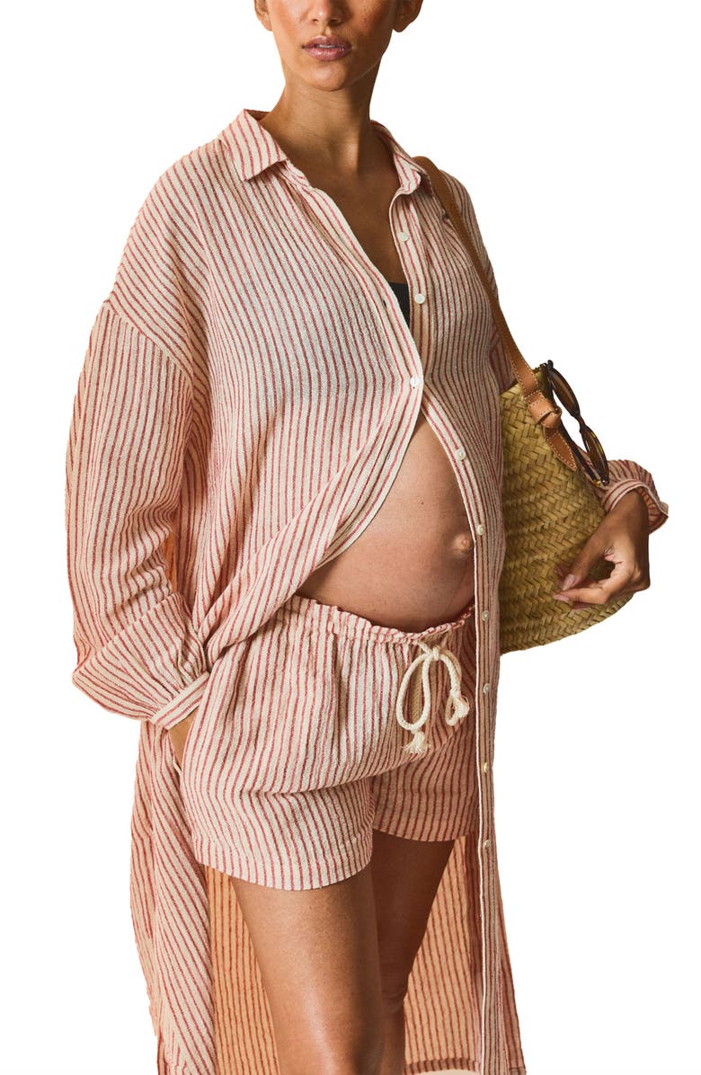 HATCH The Bungalow Striped Shirt Dress, Alternate, color, Red/Cream Stripe