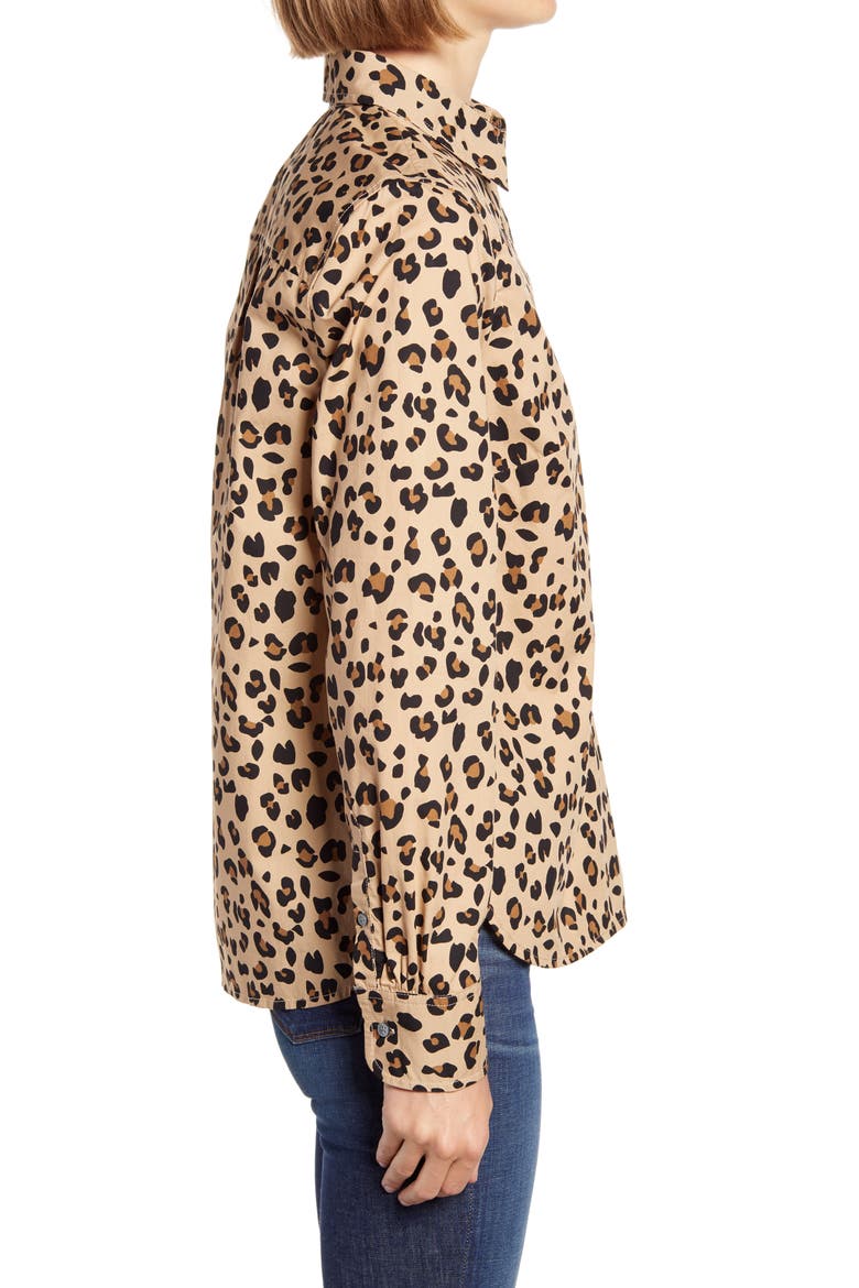 Print Cotton Poplin Popover Top (Nordstrom Exclusive), Alternate, color, MOD CAMEL