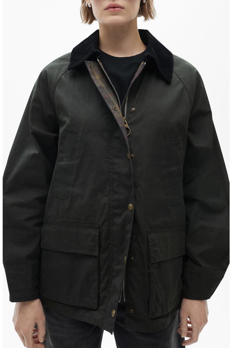 Corduroy Collar Waxed Effect Oversize Jacket, Main, color, KHAKI - BLACK