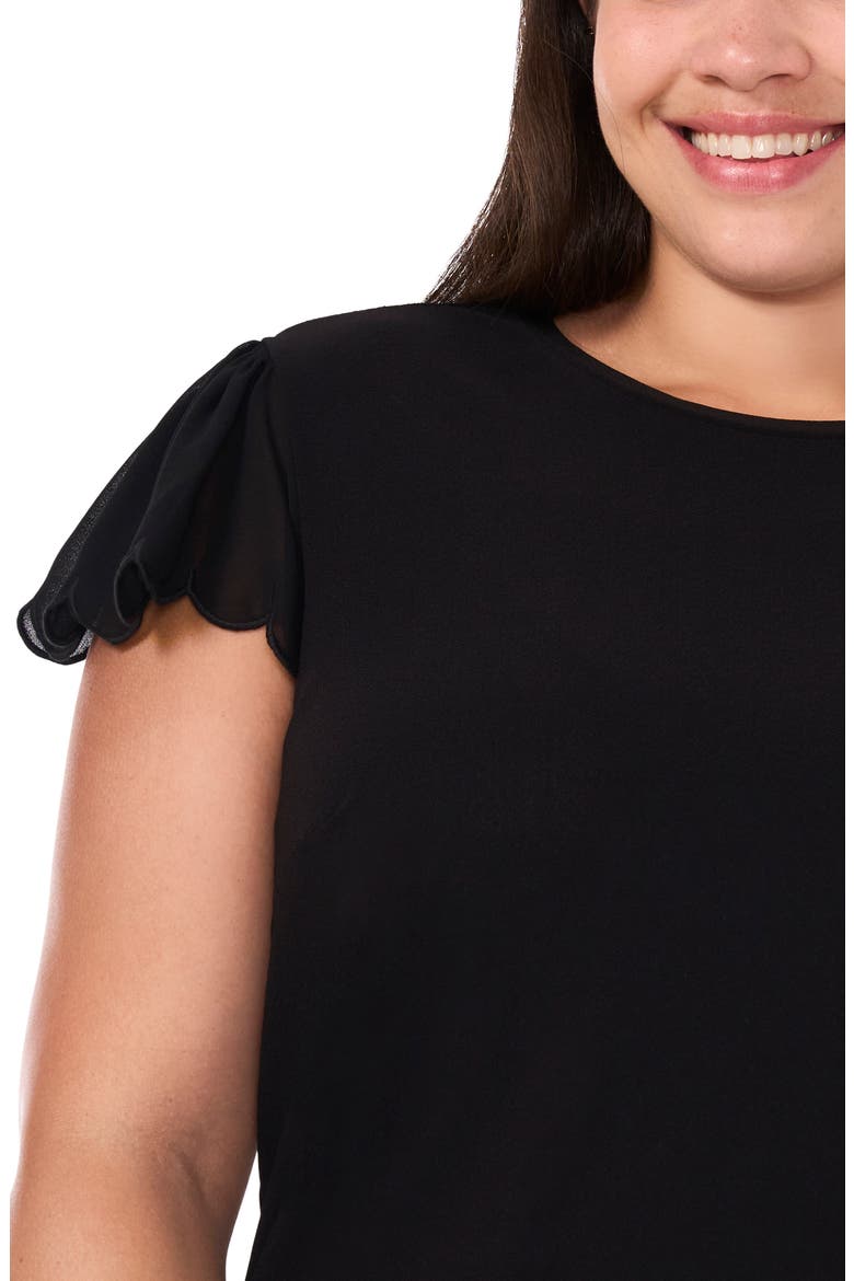Scallop Sleeve Crewneck Jersey Top, Alternate, color, RICH BLACK