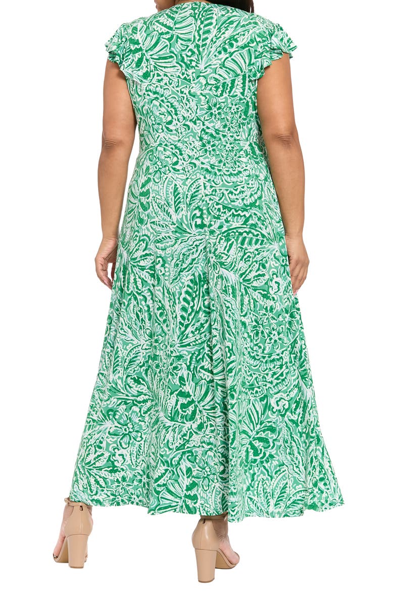 Floral Flutter Sleeve Jersey Maxi Dress, Alternate, color, GREEN/ GREEN