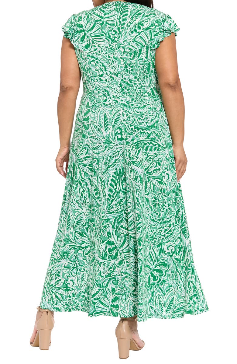 London Times Floral Flutter Sleeve Jersey Maxi Dress, Alternate, color, Green/ Green