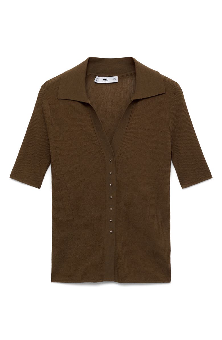 MANGO Fine Knit Sweater with Shirt Collar, Alternate, color, Chocolate