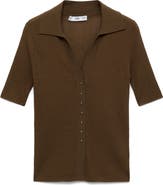 MANGO Fine Knit Sweater with Shirt Collar