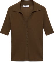 MANGO Fine Knit Sweater with Shirt Collar