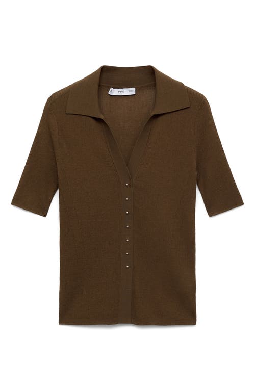 Mango Fine Knit Sweater With Shirt Collar In Brown