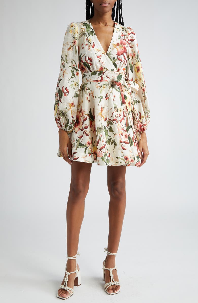 Zimmermann Lexi Floral Long Sleeve Linen Wrap Dress | Nordstromrack
