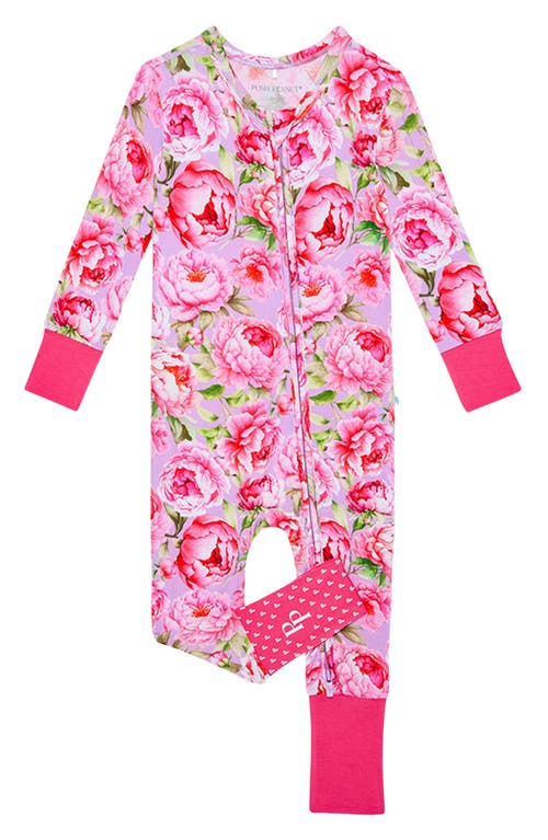 Posh Peanut Francoise Peony Print Fitted Convertible Footie Pajamas In Pink