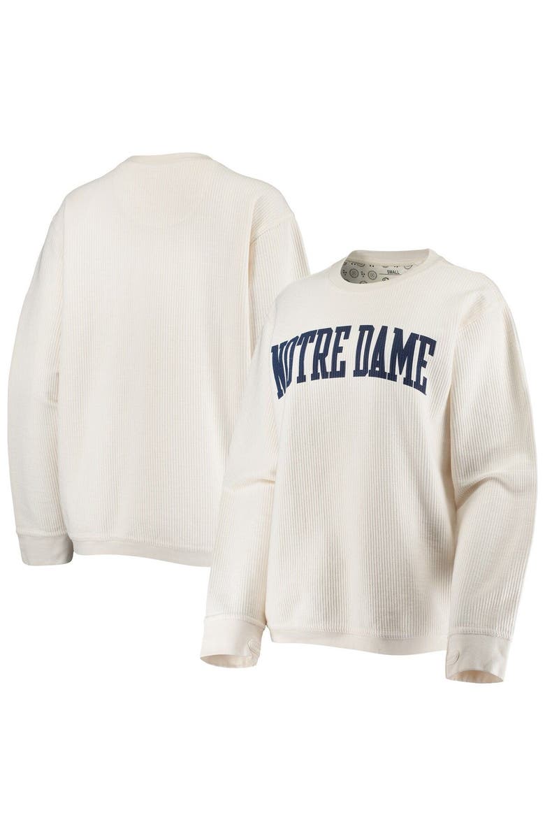 PRESSBOX Women's Pressbox White Notre Dame Fighting Irish Comfy Cord Vintage Wash Basic Arch Pullover Sweatshirt, Main, color,