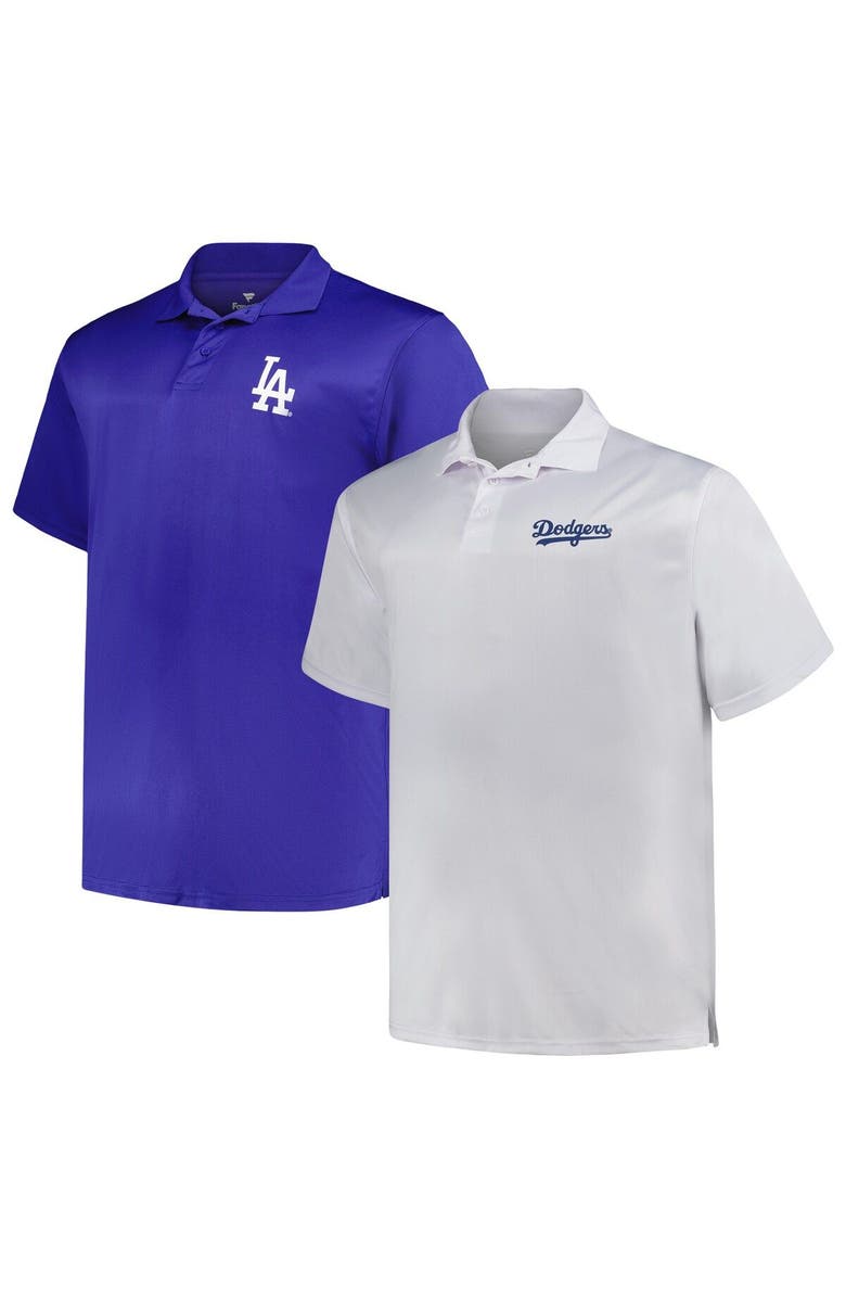 PROFILE Men's Profile White/Royal Los Angeles Dodgers Big & Tall Two-Pack Solid Polo Set, Main, color, 