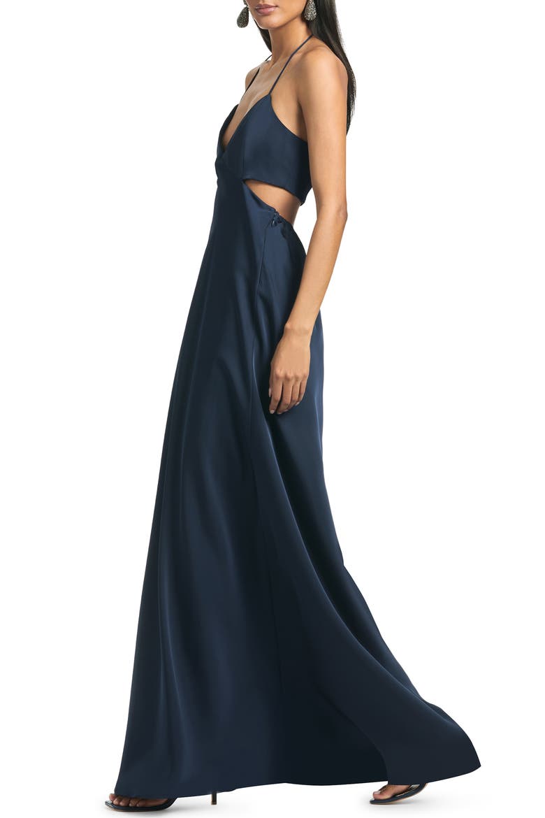 Alexandra Back Cutout Matte Charmeuse Gown, Alternate, color, NAVY