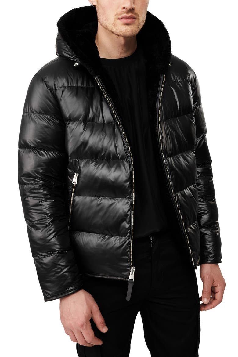 Bryce Reversible Water Resistant Genuine Shearling Down Coat, Alternate, color, BLACK