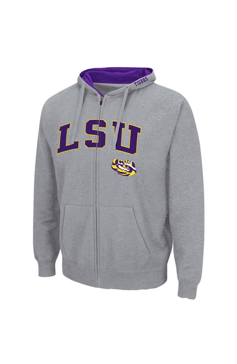 COLOSSEUM Men's Colosseum Heathered Gray LSU Tigers Arch & Logo 3.0 Full-Zip Hoodie, Alternate, color, Heather Gray