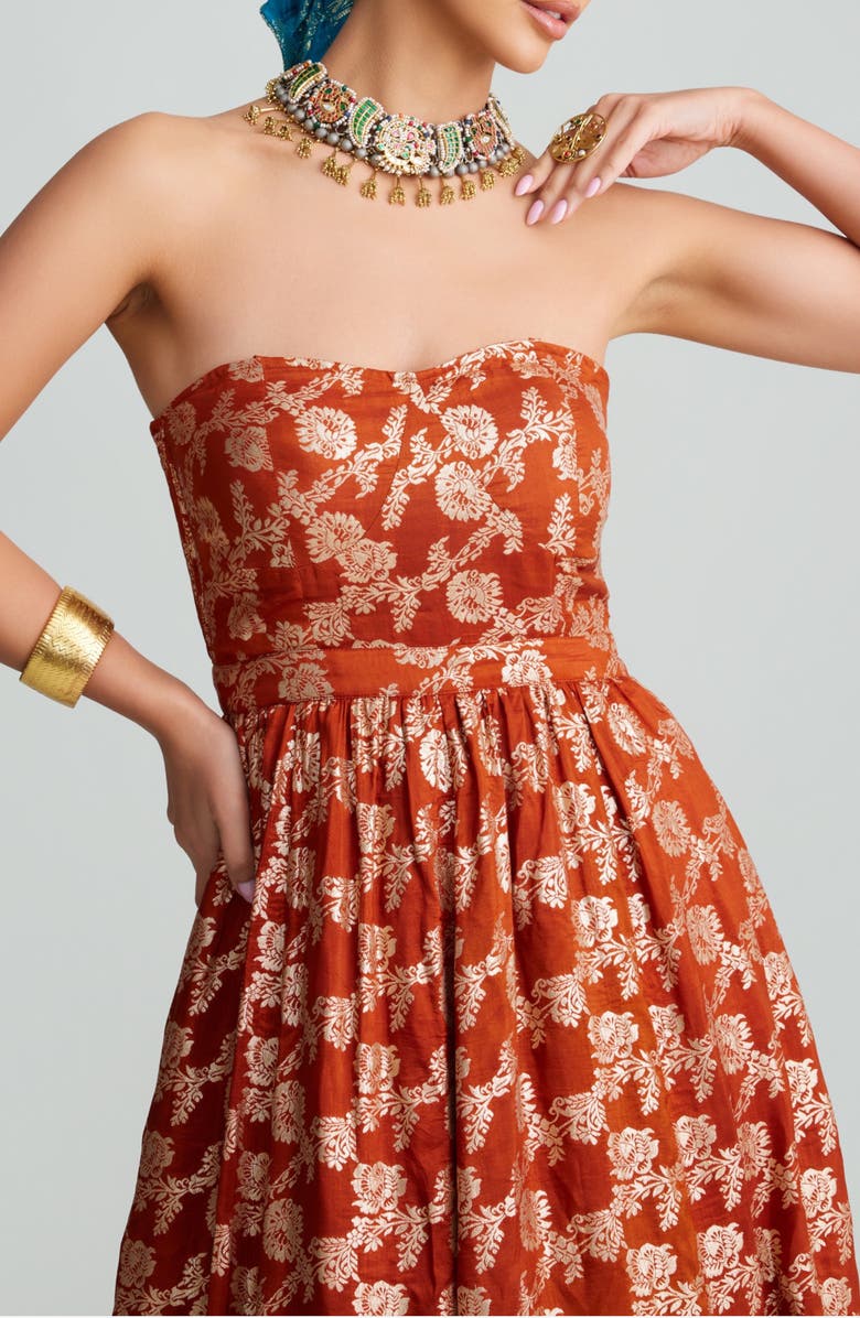 holiCHIC Amber Metallic Embroidery Strapless Gown, Alternate, color, Rust