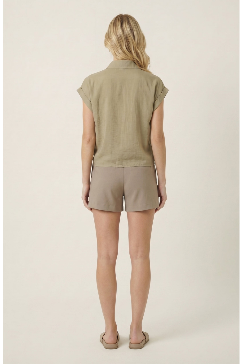 Short Sleeve Wrap Side Tie Detail Shirt, Alternate, color, Olive Green