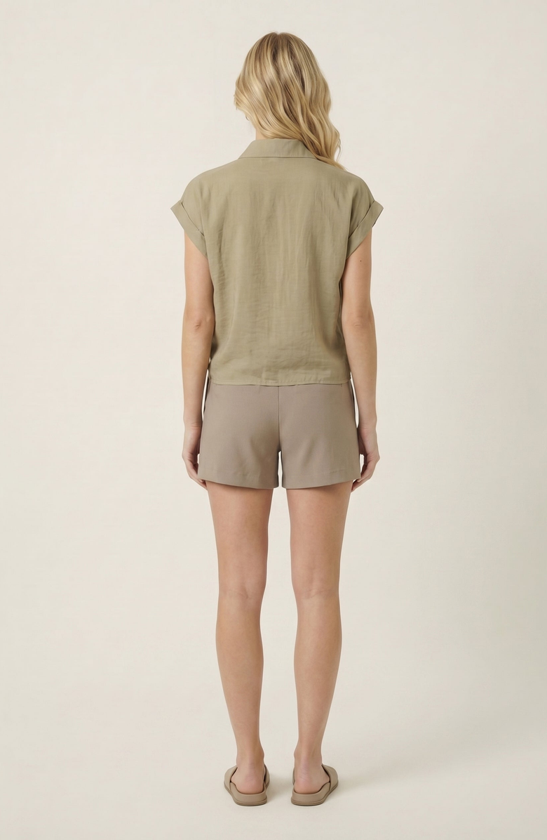 Modenaire Short Sleeve Wrap Side Tie Detail Shirt, Alternate, color, Olive Green