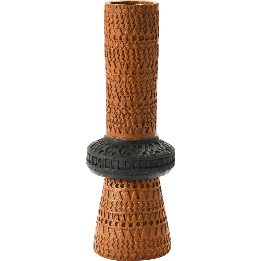 Storied Home Handmade Debossed Terra-cotta Vase In Brown