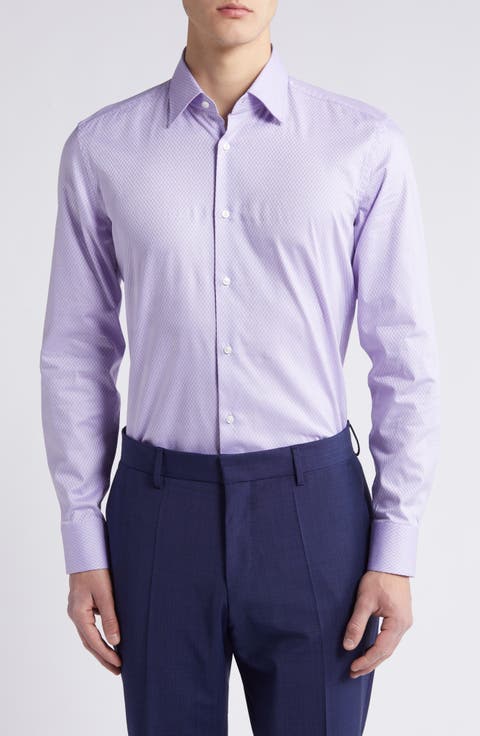 Hank Geometric Pattern Stretch Cotton Dress Shirt