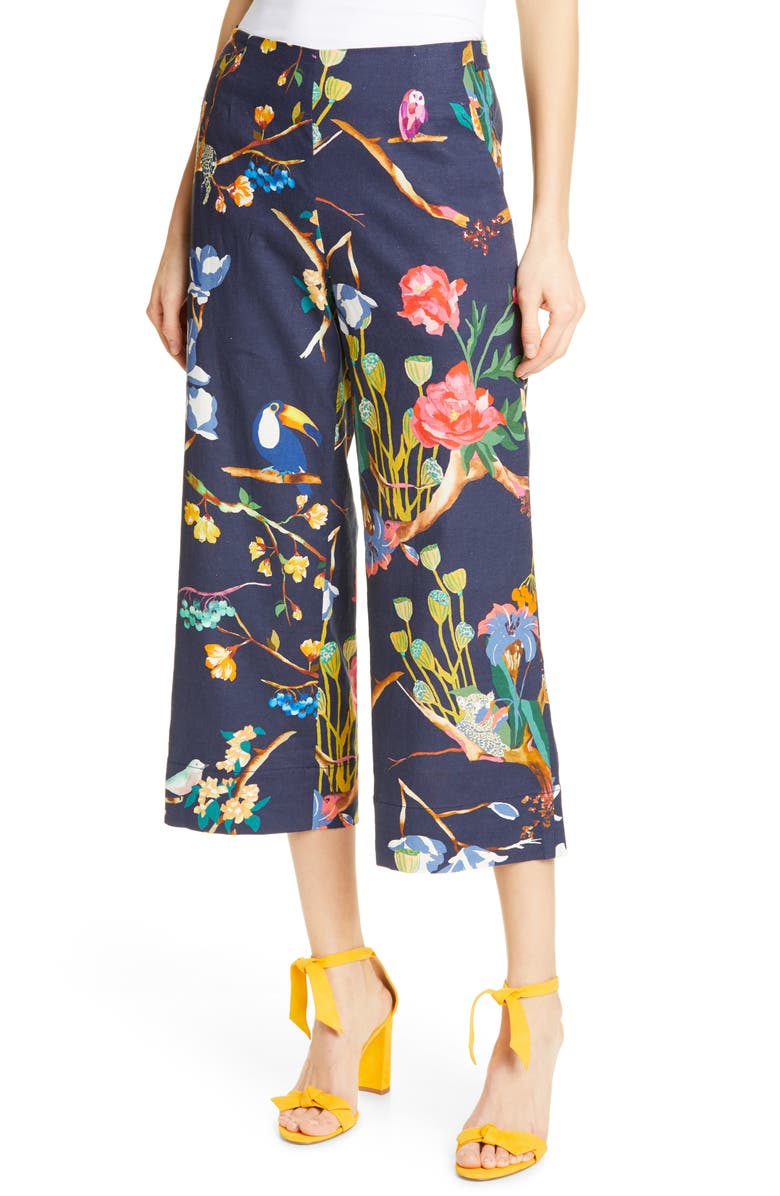 Tanya Taylor Evelyn Wide Leg Crop Linen Blend Pants, Main, color,