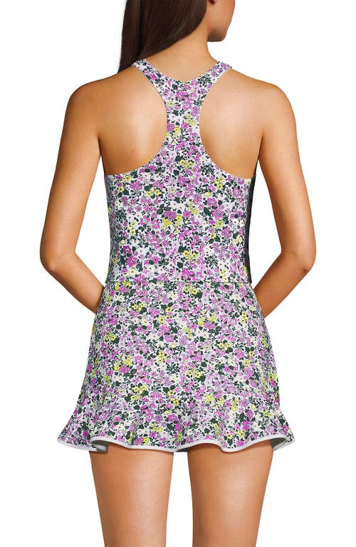 Lands' End Chlorine Resistant High Neck Racerback Midkini Swimsuit Top In White Multi Ditsy Floral