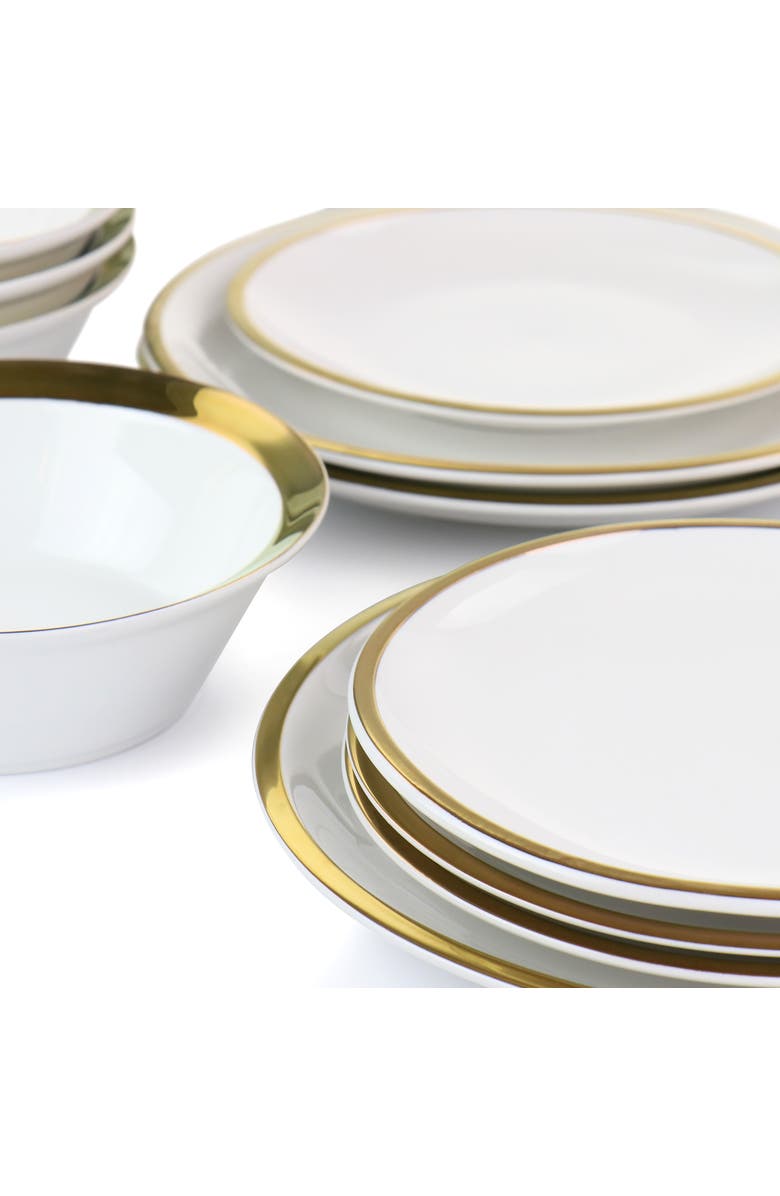 Gibson Home Premier Gold Fine Ceramic 12 Piece Dinnerware Set, Alternate, color, White